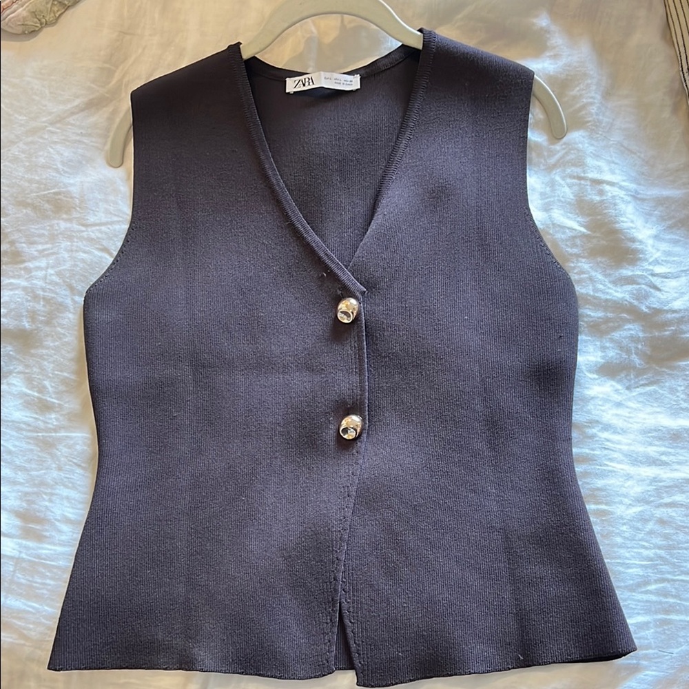 Zara Brown Vest with Gold Buttons